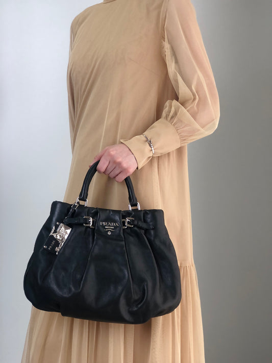 PRADA Logo Two-way Handbag Shoulder bag Black Vintage guwiir