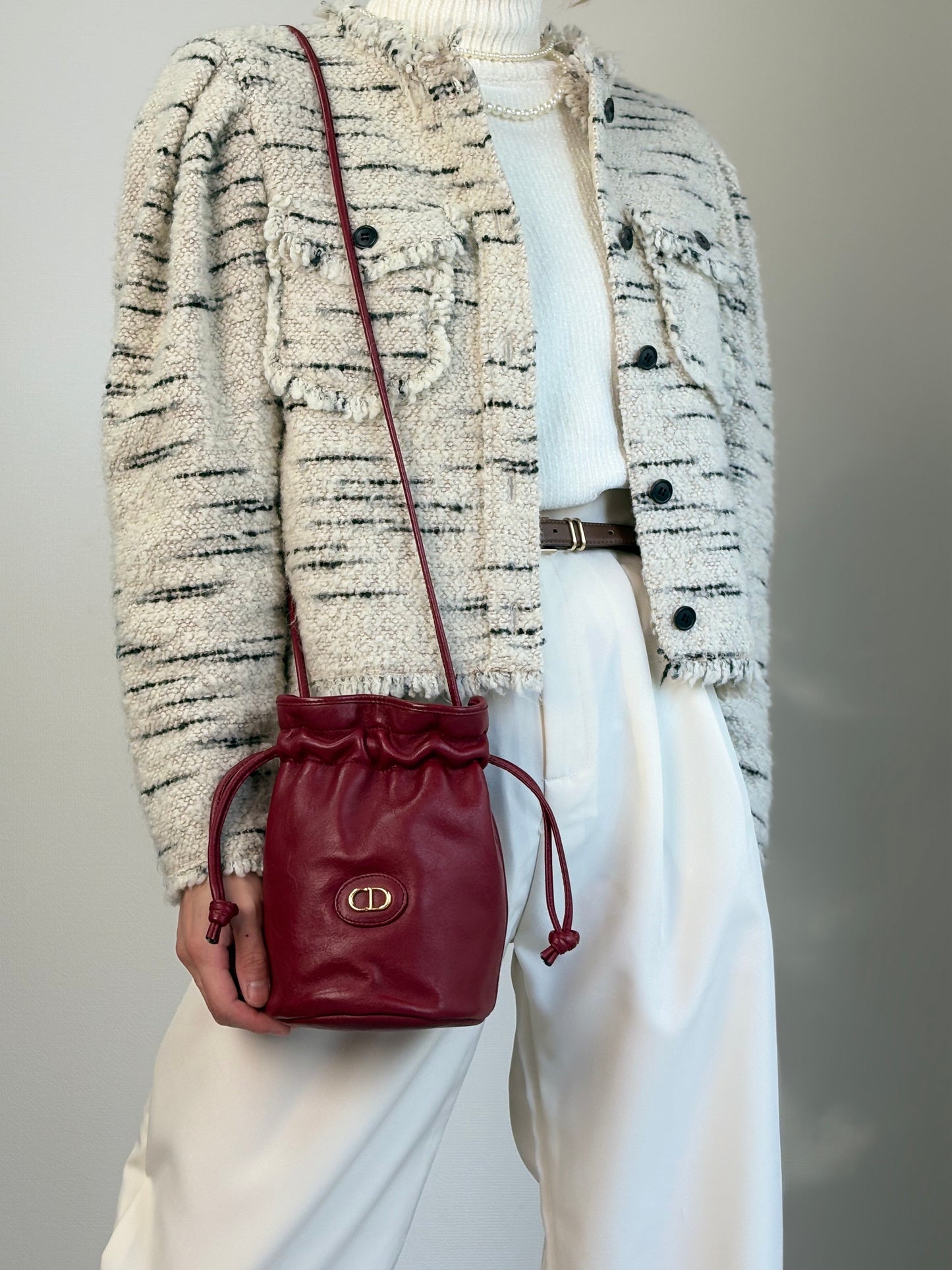 Christian Dior CD Logo Drawstring Shoulder bag Red Vintage smgt7i