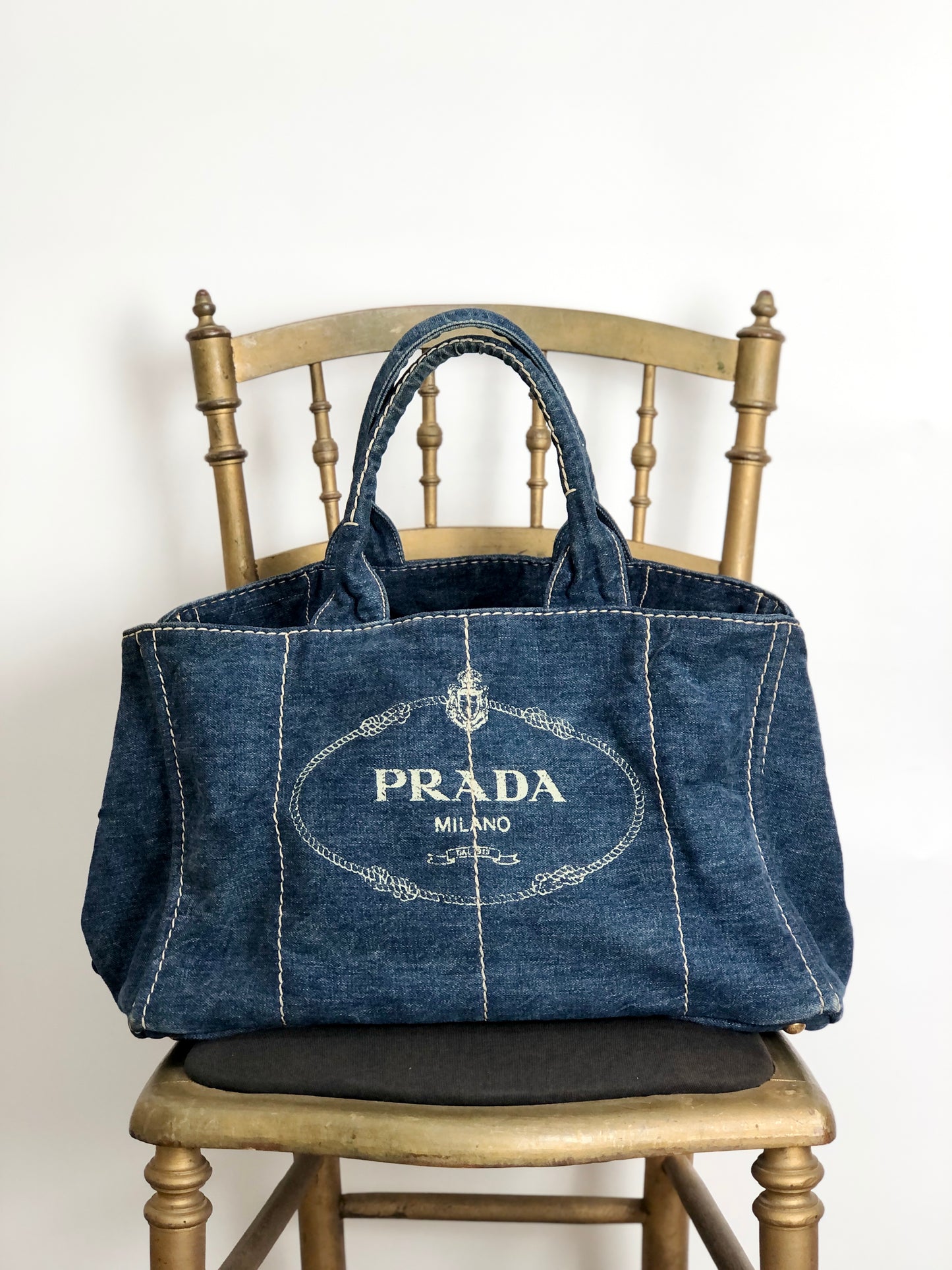 PRADA Canapa Handbag Indigo Vintage t35cnj