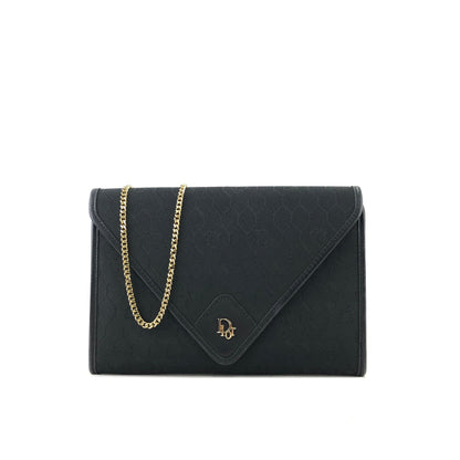 Christian Dior Logo Honeycomb Pattern Fabric Chain Crossbody Shoulderbag Black Vintage Old nfvfz5