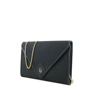 Christian Dior Logo Honeycomb Pattern Fabric Chain Crossbody Shoulderbag Black Vintage Old nfvfz5