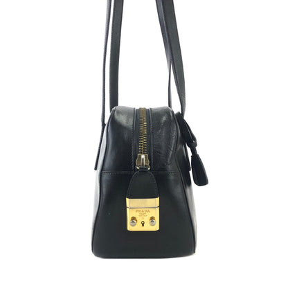 PRADA Logo Leather Shoulder bag Black Vintage jrkr4w