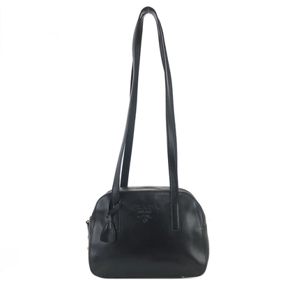 PRADA Logo Leather Shoulder bag Black Vintage jrkr4w