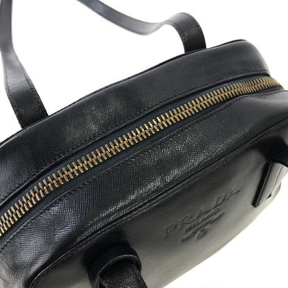 PRADA Logo Leather Shoulder bag Black Vintage jrkr4w