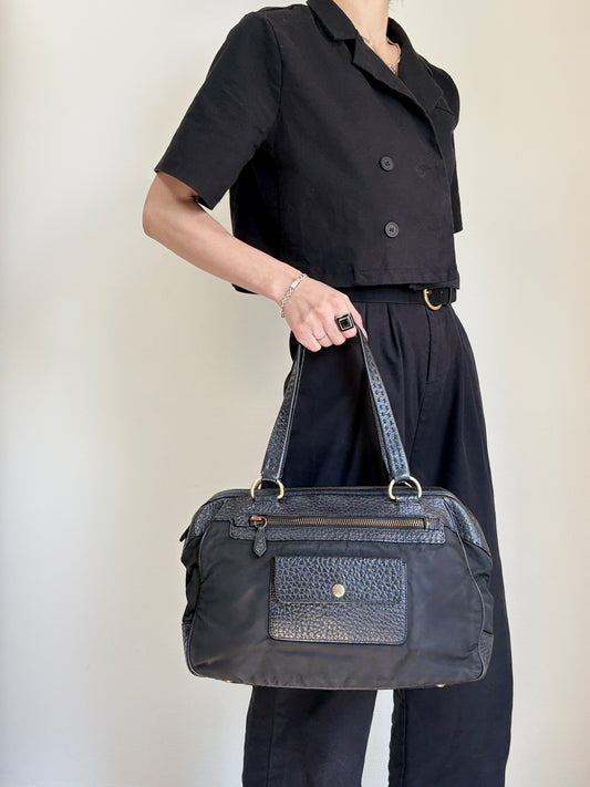 PRADA Triangle Logo Front Pocket Totebag Black Vintage 8vzd5r