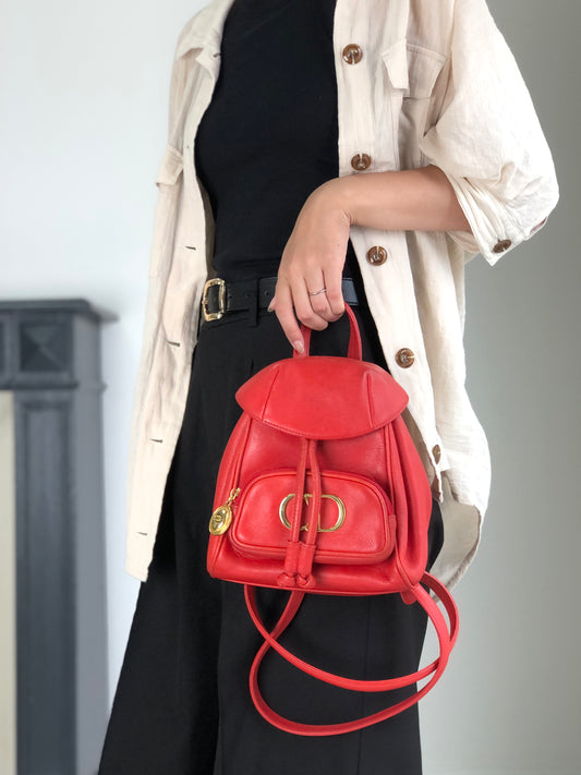 Christian Dior CD Logo Backpack Red Vintage pz728i