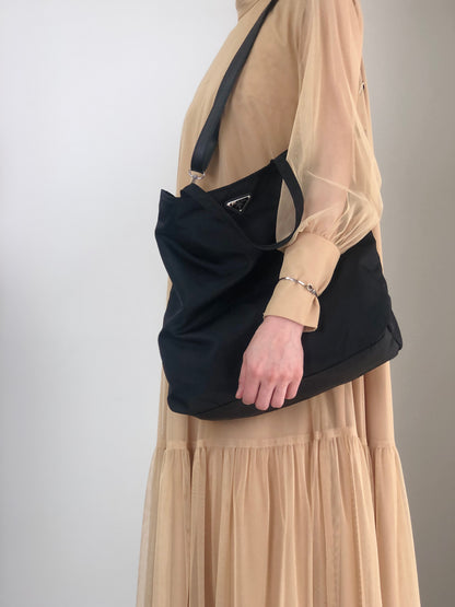 PRADA Tessuto Triangle Logo Two-way Handbag Shoulder bag Black Vintage 3syb38