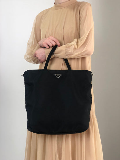 PRADA Tessuto Triangle Logo Two-way Handbag Shoulder bag Black Vintage 3syb38
