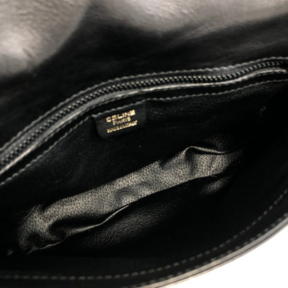 CELINE Front Zippier Flap Leather Shoulder bag Black Vintage Old Celine dbaxwe