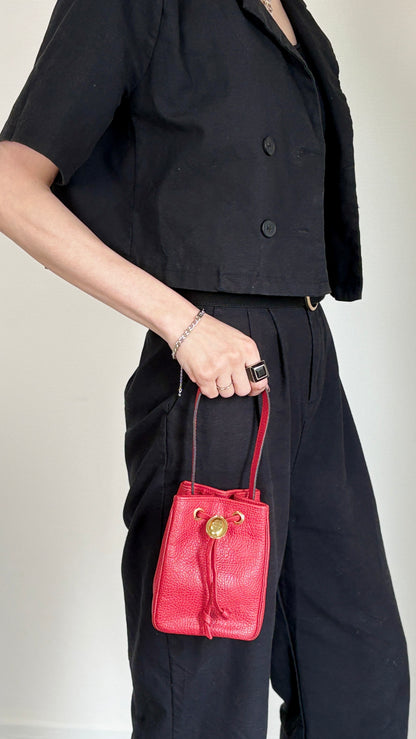 Christian Dior CD Logo Drawstring Small Handbag Red Vintage 46ensx