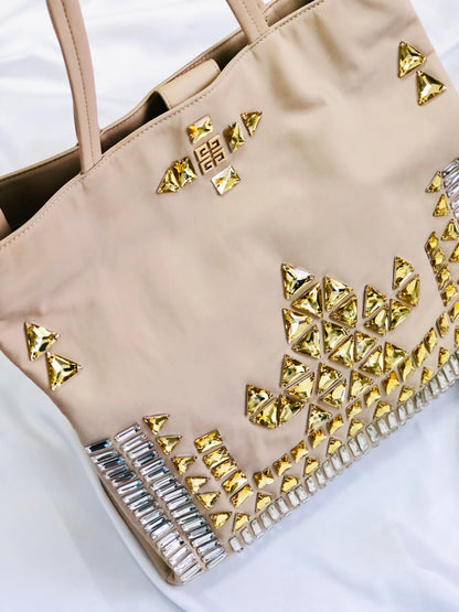 GIVENCHY logo bijou motif nylon tote bag beige vintage old h3vkkw