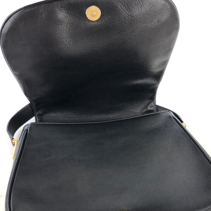 CELINE Front Zippier Flap Leather Shoulder bag Black Vintage Old Celine dbaxwe