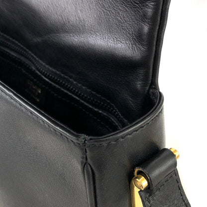 CELINE Front Zippier Flap Leather Shoulder bag Black Vintage Old Celine dbaxwe