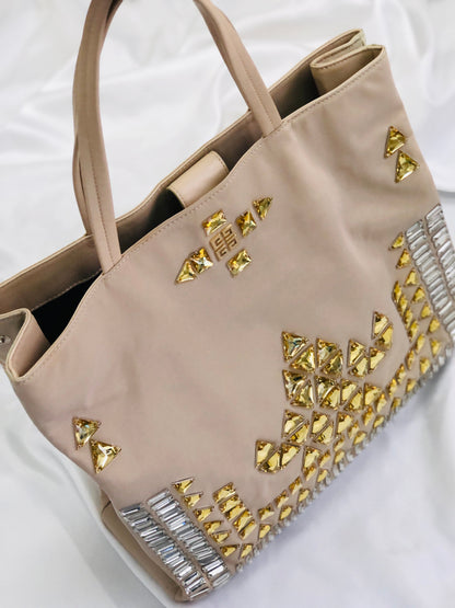 GIVENCHY logo bijou motif nylon tote bag beige vintage old h3vkkw