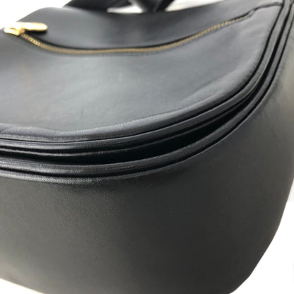 CELINE Front Zippier Flap Leather Shoulder bag Black Vintage Old Celine dbaxwe