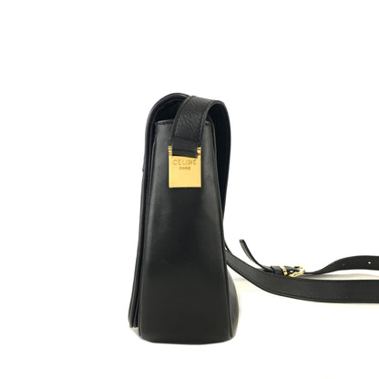 CELINE Front Zippier Flap Leather Shoulder bag Black Vintage Old Celine dbaxwe