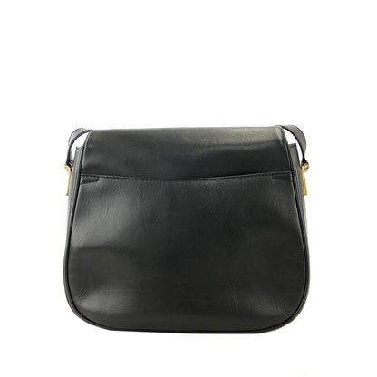 CELINE Front Zippier Flap Leather Shoulder bag Black Vintage Old Celine dbaxwe