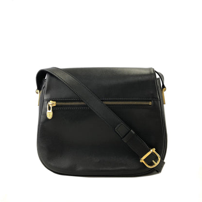 CELINE Front Zippier Flap Leather Shoulder bag Black Vintage Old Celine dbaxwe