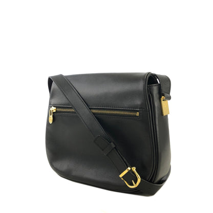 CELINE Front Zippier Flap Leather Shoulder bag Black Vintage Old Celine dbaxwe