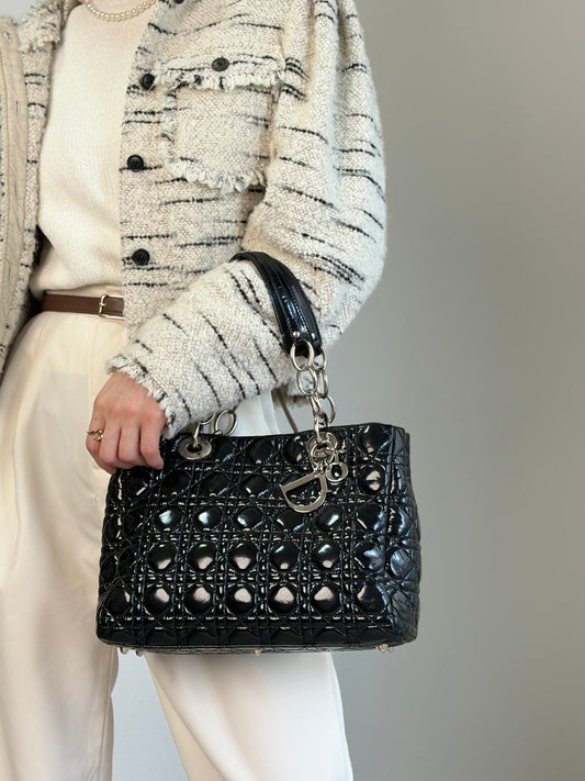 Christian Dior  Cannage Chain Handbag Black Vintage dthmxy