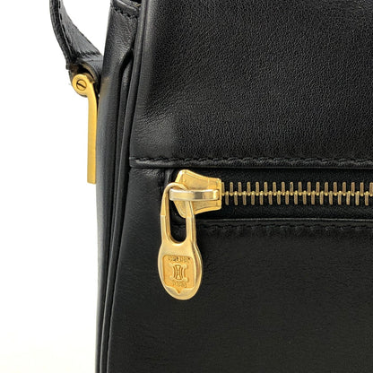 CELINE Front Zippier Flap Leather Shoulder bag Black Vintage Old Celine dbaxwe