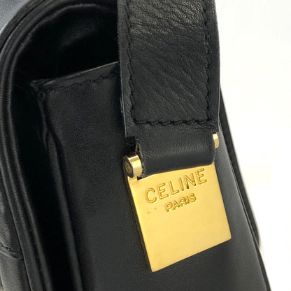 CELINE Front Zippier Flap Leather Shoulder bag Black Vintage Old Celine dbaxwe