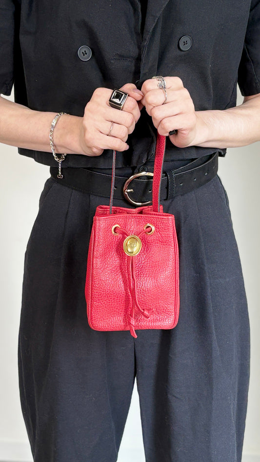 Christian Dior CD Logo Drawstring Small Handbag Red Vintage 46ensx