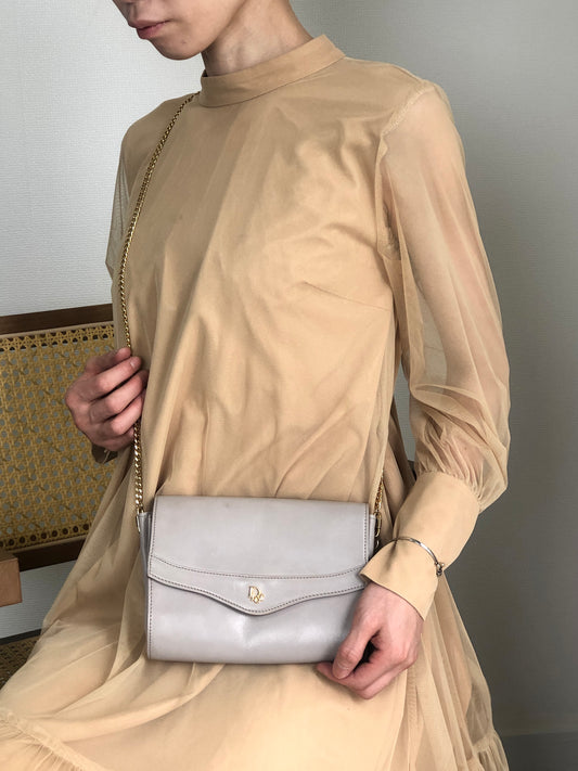 Christian Dior Logo Chain Shoulder bag Gray Vintage kynndd