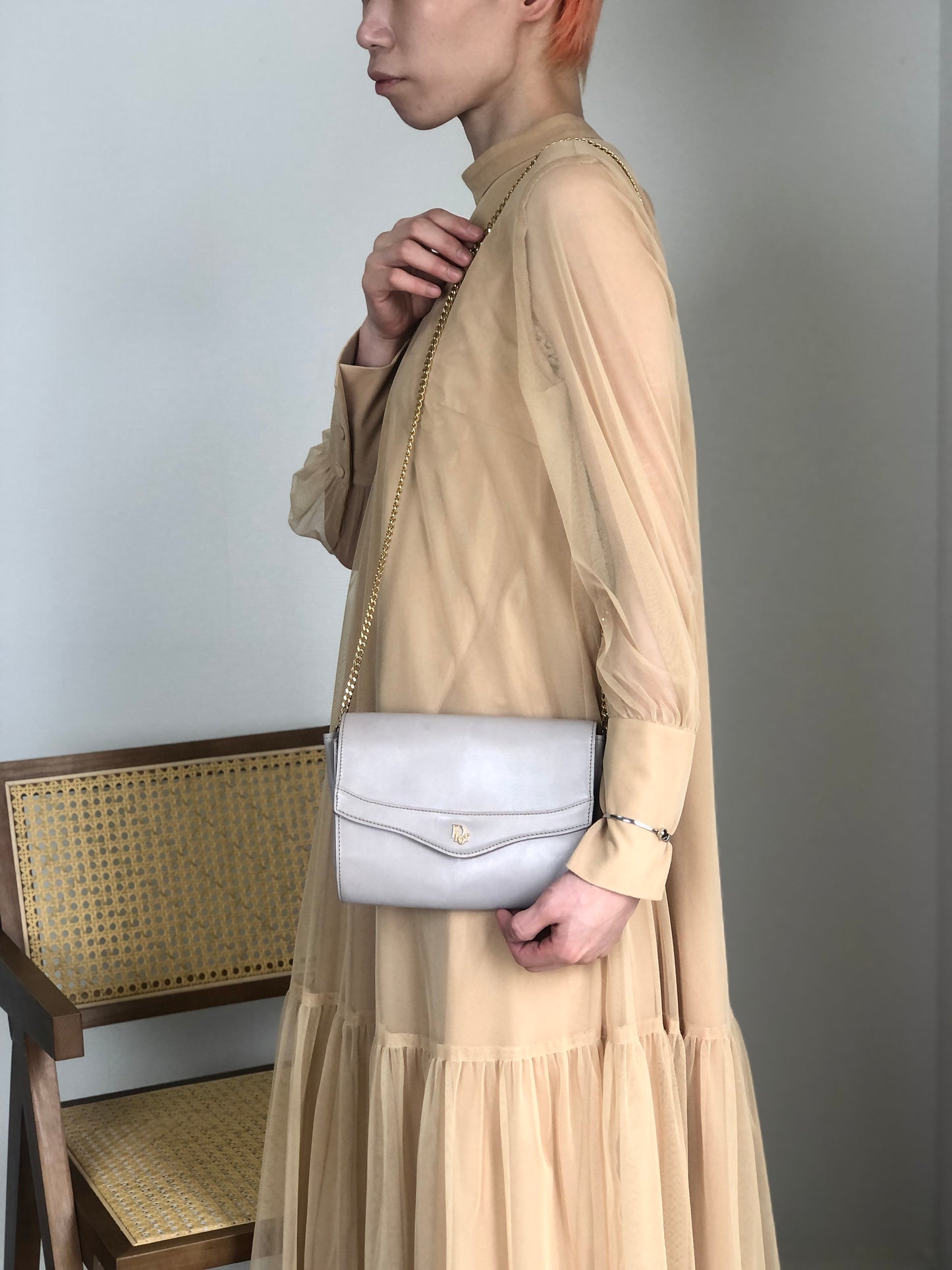 Christian Dior Logo Chain Shoulder bag Gray Vintage kynndd