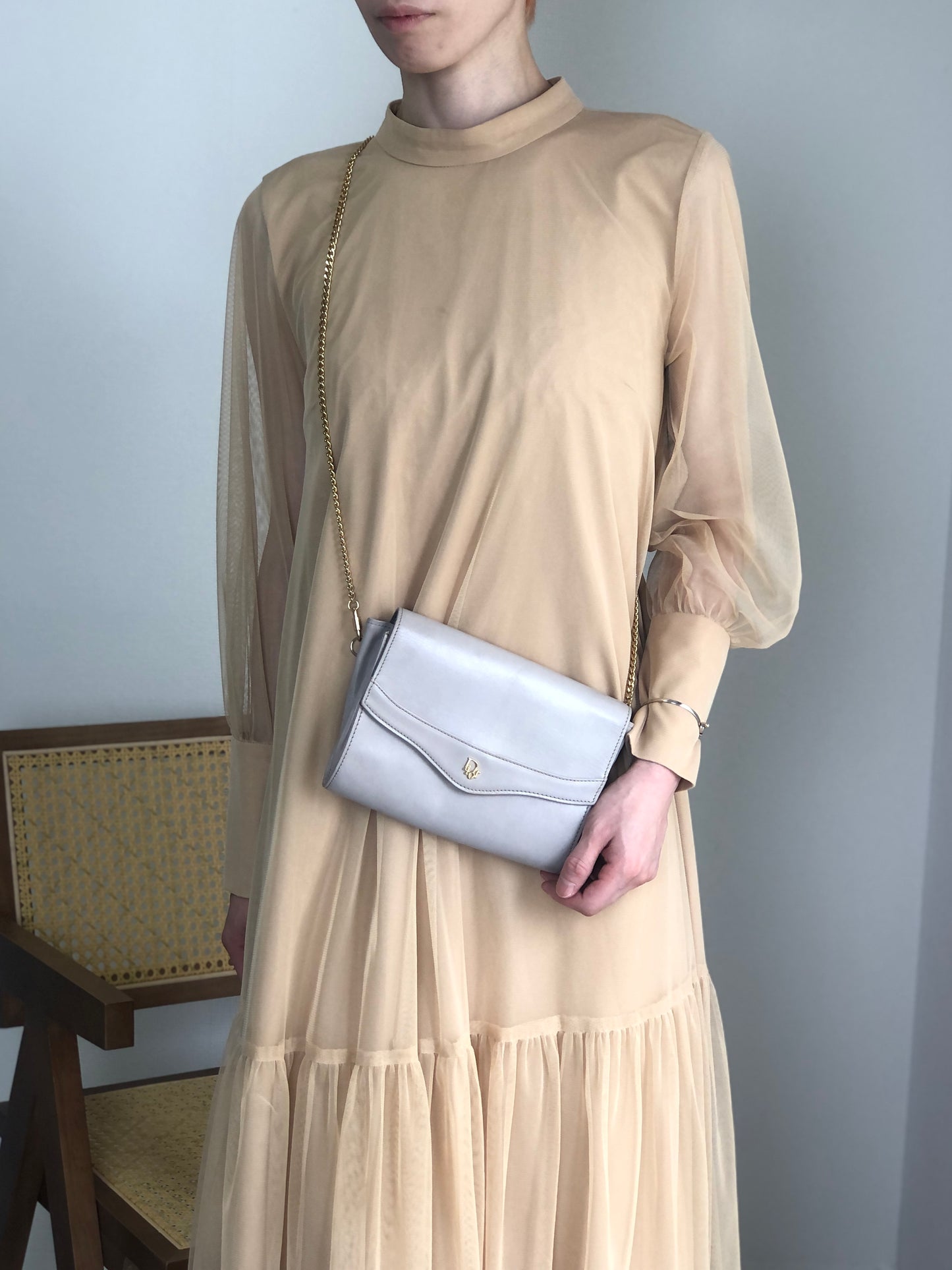 Christian Dior Logo Chain Shoulder bag Gray Vintage kynndd