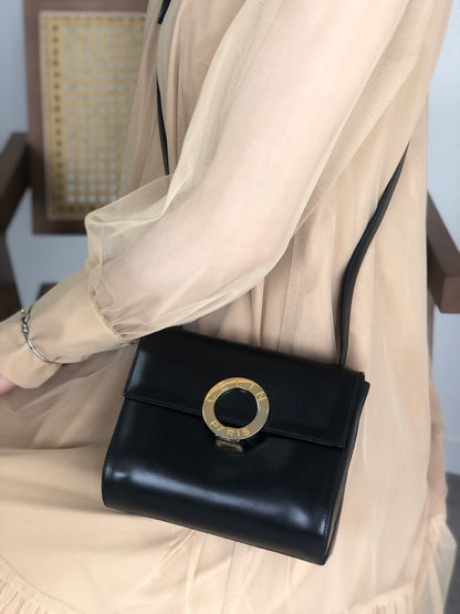 CELINE Circle Logo Shoulder bag Black Vintage ee7fti