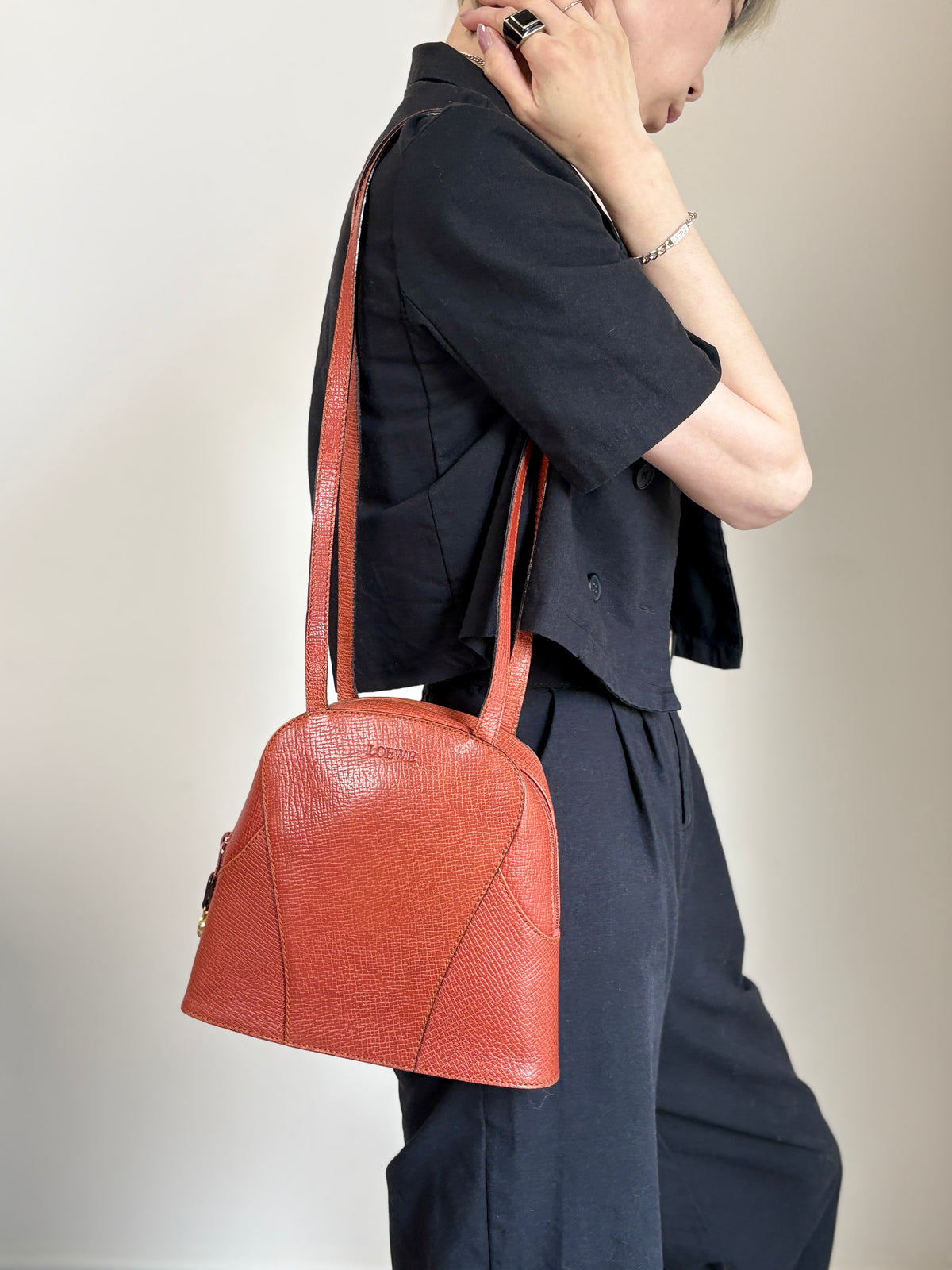 LOEWE Logo Embossed Shoulder bag Brown Vintage hhdfi4
