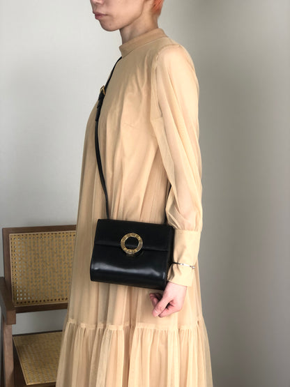 CELINE Circle Logo Shoulder bag Black Vintage ee7fti