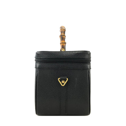 GUCCI Bamboo Leather Vanity bag Shoulder bag Black Vintage Old GUCCI cinxv3