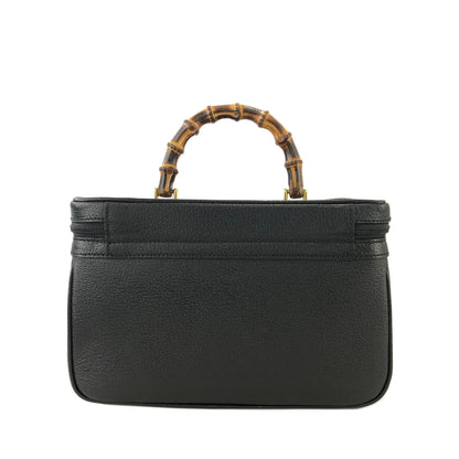 GUCCI Bamboo Leather Vanity bag Shoulder bag Black Vintage Old GUCCI cinxv3