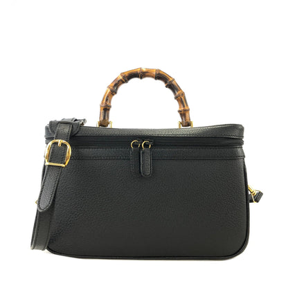 GUCCI Bamboo Leather Vanity bag Shoulder bag Black Vintage Old GUCCI cinxv3