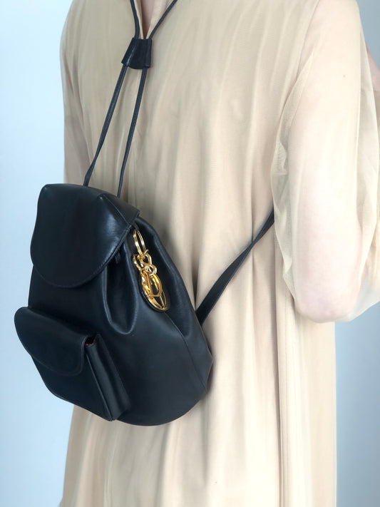 Christian Dior Logo Charm Backpack Black Vintage i8y5w2