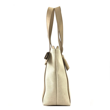 Salvatore Ferragamo Vala 絲帶帆布手提包托特包米色復古舊款 gcyi7z