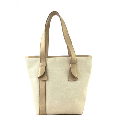Salvatore Ferragamo Vala 絲帶帆布手提包托特包米色復古舊款 gcyi7z