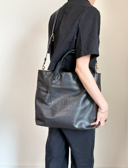 LOEWE Logo Embossed Two-way Handbag Shoulder bag Black Vintage m3sbja