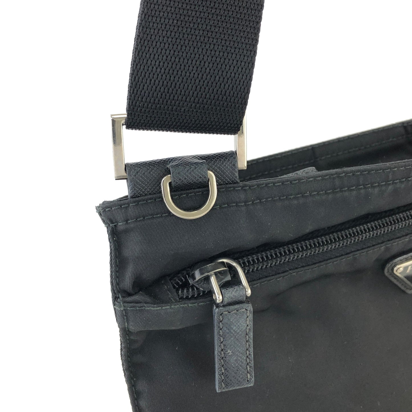 PRADA Triangle Logo Nylon Shoulder Bag Black Vintage Old sv54k4