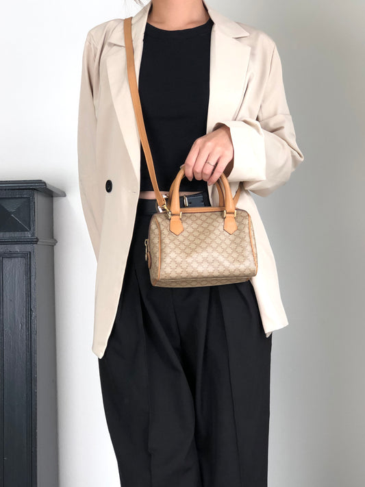CELINE Macadam Two-way Small Handbag Shoulder bag Beige Vintage v4cuzg