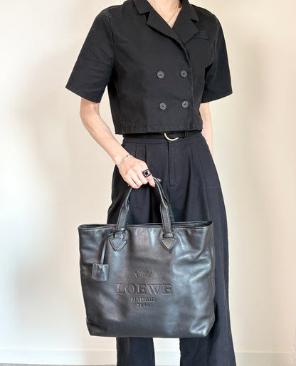 LOEWE Logo Embossed Two-way Handbag Shoulder bag Black Vintage m3sbja