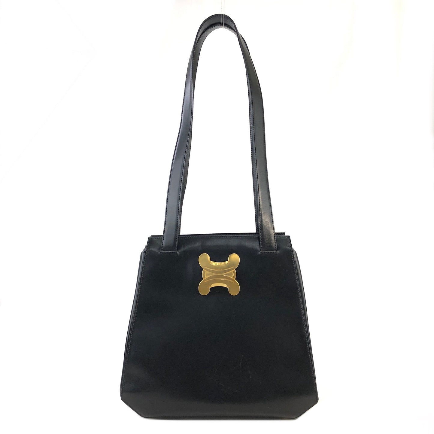 CELINE Triomphe Leather Tote Bag Shoulder bag Black Gold Vintage Old Celine cpfk62