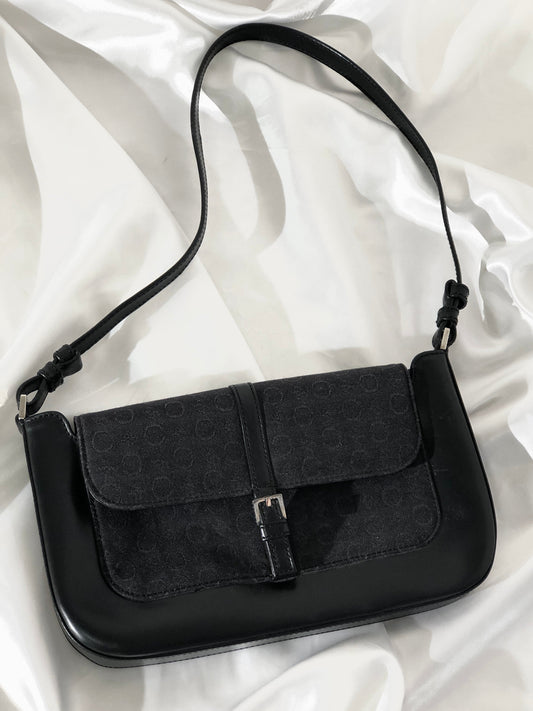 CELINE C Macadam Front buckle Jacquard Shoulder bag Black Vintage Old CELINE t6b3be