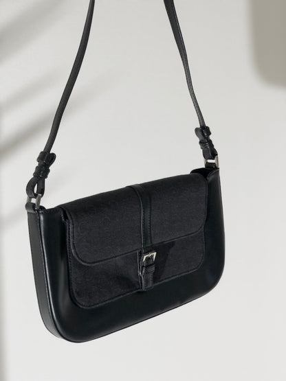 CELINE C Macadam Front buckle Jacquard Shoulder bag Black Vintage Old CELINE t6b3be
