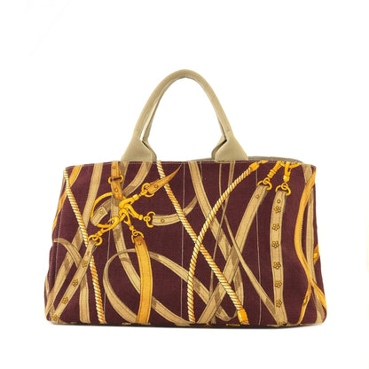 PRADA CANAPA Triangle Logo Full Patterns Tote bag Brown Vintage Old k8v4gs
