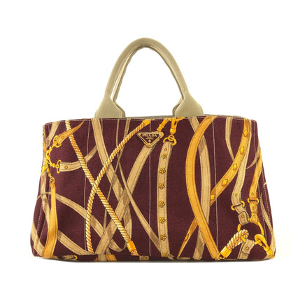 PRADA CANAPA Triangle Logo Full Patterns Tote bag Brown Vintage Old k8v4gs