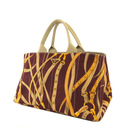 PRADA CANAPA Triangle Logo Full Patterns Tote bag Brown Vintage Old k8v4gs