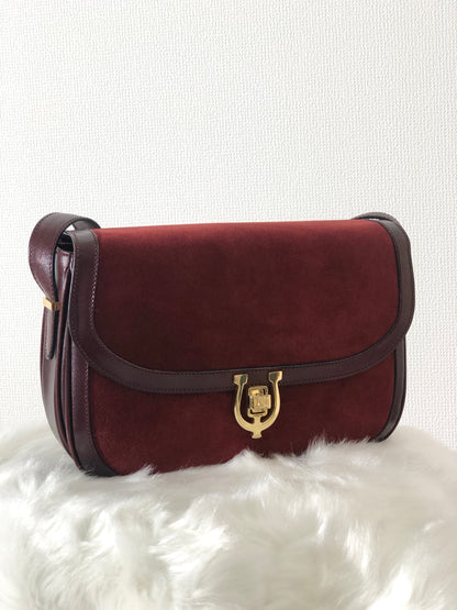 CELINE Triomphe 馬蹄形絨面革單肩包 波爾多紅 復古 舊款 Celine rxbz24